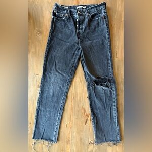 Levi's Wedgie Ripped High Waist Straight Leg Jeans in Washed Black